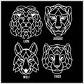 Set of polygonal head animals. Polygonal logos. Geometric set of Lion, Jaguar, wolf, Tiger Royalty Free Stock Photo