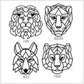 Set of polygonal head animals. Polygonal logos. Geometric set of Lion, Jaguar, wolf, Tiger Royalty Free Stock Photo