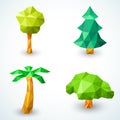 Set of polygonal origami tree icons. Vector