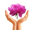 Set Polygonal peony flower on Cupped hands