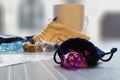 A set of polyhedral dice with a draw string bag Royalty Free Stock Photo