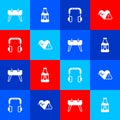 Set Pommel horse, Vitamins, Headphones and Heart rate icon. Vector