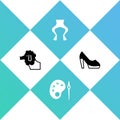 Set Poodle dog, Paint brush with palette, Frog legs and Woman shoe icon. Vector Royalty Free Stock Photo