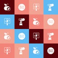 Set pop art Apple, Banner for bio, Recycle clean aqua and CO2 emissions in cloud icon. Vector