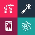 Set pop art Atom, Experimental animal, DNA research, search and Pipette and plant icon. Vector