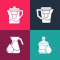 Set pop art Big bottle with clean water, Jug glass, Water jug filter and icon. Vector