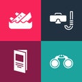 Set pop art Binoculars, Brochure, Diving mask and snorkel and Sinking cruise ship icon. Vector Royalty Free Stock Photo