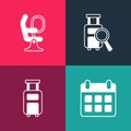 Set pop art Calendar and airplane, Suitcase, Lost baggage and Airplane seat icon. Vector