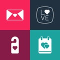 Set pop art Calendar with heart, Please do not disturb, Love text and Envelope Valentine icon. Vector Royalty Free Stock Photo
