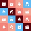 Set pop art Car battery, Toolbox electrician, High voltage and Magnet icon. Vector Royalty Free Stock Photo
