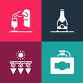 Set pop art Cardboard box of wine, Drying grapes, Champagne bottle and Sommelier icon. Vector Royalty Free Stock Photo