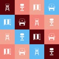 Set pop art Chair, Office chair, Wardrobe and Armchair icon. Vector