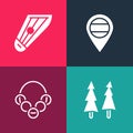 Set pop art Christmas tree, Russian bagels, Location and Kankles icon. Vector