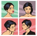 Set of pop art comic female portraits