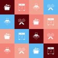 Set pop art Cooking pot, Oven, Kitchen extractor fan and Spatula icon. Vector Royalty Free Stock Photo