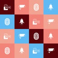 Set pop art Cyber security, Security camera, Fingerprint and Ringing alarm bell icon. Vector Royalty Free Stock Photo