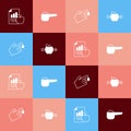 Set pop art Diet plan, Sports nutrition proteine, Finger blood and Calorie calculator icon. Vector Royalty Free Stock Photo