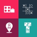 Set pop art Domino, Chess, Tic tac toe game and Toy building block bricks icon. Vector Royalty Free Stock Photo