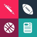 Set pop art Dossier folder, Basketball ball, American football and Pen icon. Vector Royalty Free Stock Photo