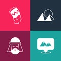 Set pop art Egypt pyramids, Egyptian man, and Nefertiti icon. Vector