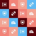Set pop art Emergency - Star of Life, Ambulance car, Immune system and Smart watch with heart icon. Vector Royalty Free Stock Photo