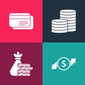 Set pop art Financial growth and dollar, Money bag coin, Coin money and Credit card icon. Vector Royalty Free Stock Photo