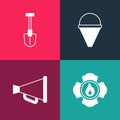 Set pop art Firefighter, Megaphone, cone bucket and shovel icon. Vector Royalty Free Stock Photo