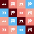 Set pop art Flag, Bridge for train, Railway tunnel and Toilet icon. Vector Royalty Free Stock Photo