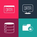 Set pop art Folder and lock, Server, Data analysis and icon. Vector Royalty Free Stock Photo