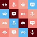 Set pop art Gamepad, VR controller game, 360 degree view and Augmented reality AR icon. Vector Royalty Free Stock Photo