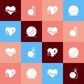 Set pop art Heart rate, Bowling pin and ball, and Baseball icon. Vector Royalty Free Stock Photo