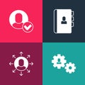 Set pop art Human with gear, Multitasking manager working, Resume and Worker icon. Vector Royalty Free Stock Photo