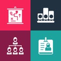 Set pop art Identification badge, Hierarchy organogram chart, Ranking star and Planning strategy concept icon. Vector