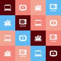 Set pop art Laptop, First aid kit, Exclamation mark in triangle and Cloud database icon. Vector Royalty Free Stock Photo