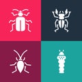 Set pop art Larva insect, Cockroach, Beetle deer and Chafer beetle icon. Vector