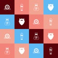 Set pop art Medal with clover, Glass of beer, Money bag and Mustache and beard icon. Vector Royalty Free Stock Photo