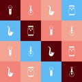 Set pop art Microphone, Guitar, Saxophone and Conga drums icon. Vector Royalty Free Stock Photo