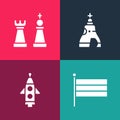 Set pop art National Russia flag, Rocket ship, The Tsar bell and Chess icon. Vector