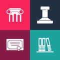 Set pop art Office folders, Certificate template, Stamp and Law pillar icon. Vector Royalty Free Stock Photo