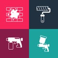 Set pop art Paint spray gun, roller brush and Painting the house icon. Vector