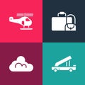 Set pop art Passenger ladder, Cloud weather, Suitcase and Helicopter icon. Vector