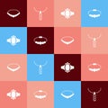 Set pop art Pearl necklace, Pendant on, Diamond engagement ring and Bracelet jewelry icon. Vector Royalty Free Stock Photo