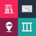 Set pop art Prison window, Location law, Certificate template and Office folders icon. Vector Royalty Free Stock Photo