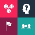 Set pop art Project team base, Location marker, Head with question and icon. Vector Royalty Free Stock Photo