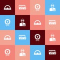 Set pop art Protractor grid, School Bus, Medal with star and Teacher icon. Vector Royalty Free Stock Photo
