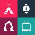 Set pop art Retro tv, Grand canyon, American Football ball and Indian teepee or wigwam icon. Vector