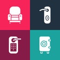 Set pop art Safe, Digital door lock, Door handle and Armchair icon. Vector Royalty Free Stock Photo