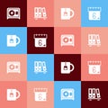 Set pop art Safe, Office folders, Cup of tea and Calendar icon. Vector