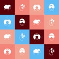 Set pop art Sheep, Dreams, Travel neck pillow and Eye sleep mask icon. Vector