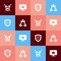 Set pop art Shield with swords, King crown, and Princess queen icon. Vector